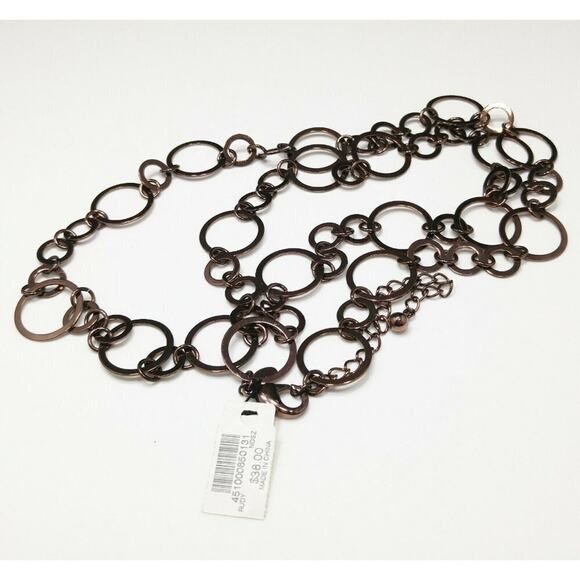 Chico's Bronze Hoops Circle Links Long Necklace, Circle Links, New With Tags - Picture 8 of 8